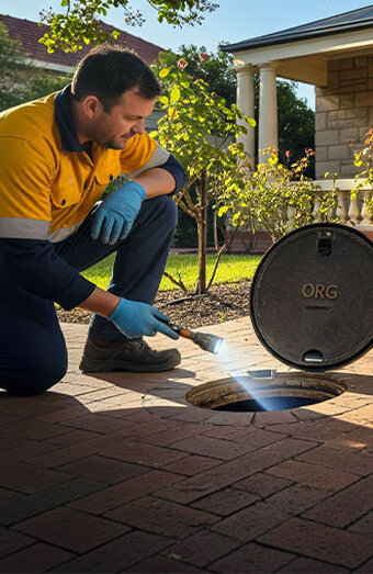 Plumber Inspecting Manhole